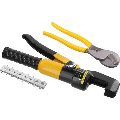 Outil de sertissage hydraulique, capacité de sertissage 12 AWG à 2/0 AWG, force maximale 10 tonnes, longueur de course de sertissage 12 mm, tête rotative à 360°, durabilité acier durci (1/5)