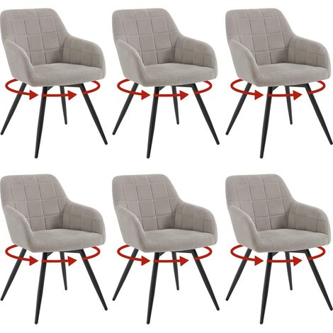 WOLTU 6x Poltrona Salotto Girevole Poltroncina Imbottita Moderna, Sedia da Scrivania per Ufficio, Velluto, Grigio Chiaro