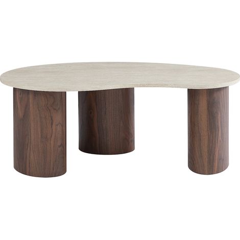 Tavolino in MDF Effetto travertino Beige e Naturale scuro - ALOZYA (1/5)