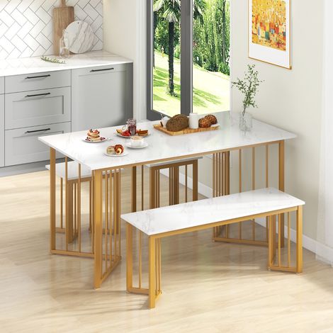 Ensemble Table Rectangulaire avec Banc et 2 Tabourets Métal CWXT8135 DESIGN IN (1/4)