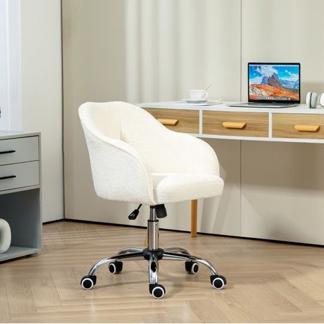 Bürostuhl 56x61x76-86 cm cremeweiß Polyester mit Teddy-Optik, höhenverstellbar und drehbar (1/5)