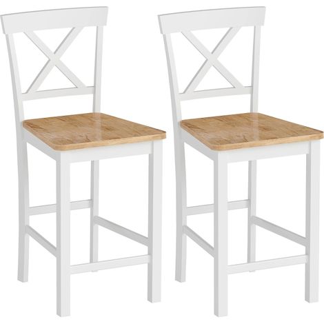 Tabourets de bar dossier repose-pieds bois hévéa chêne blanc lot de 2 (H x L x P : à compléter)