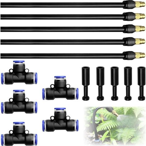 Garden Irrigation Nozzles, 5 Pcs Adjustable 20cm Mist Nozzle Rings with 5 T Type Connectors, Adjustable Copper Irrigation Nozzle for Watering Greenhouse Lawn (1/5)
