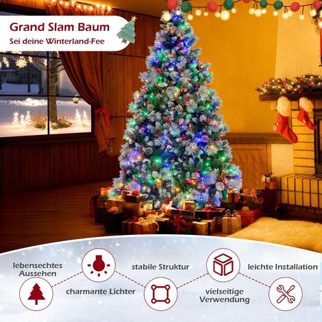 125 x 215 cm christbaum mit led lichtern weihnachtsbaum mit beeren grun wei