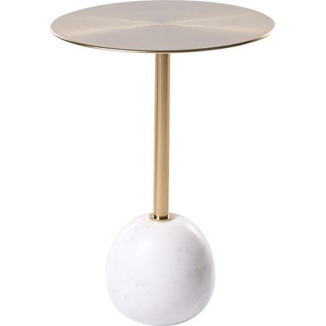 Elegante mesa auxiliar redonda con tablero de metal y base de mármol glamurosa sala de estar blanco/dorado Oahe