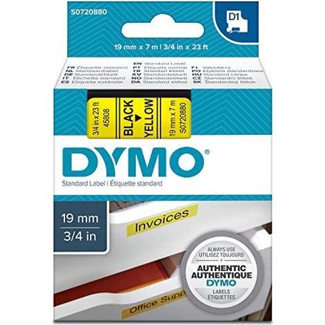 DYMO D1 - Etiquetas estándar - Negro sobre amarillo - 19mm x 7m