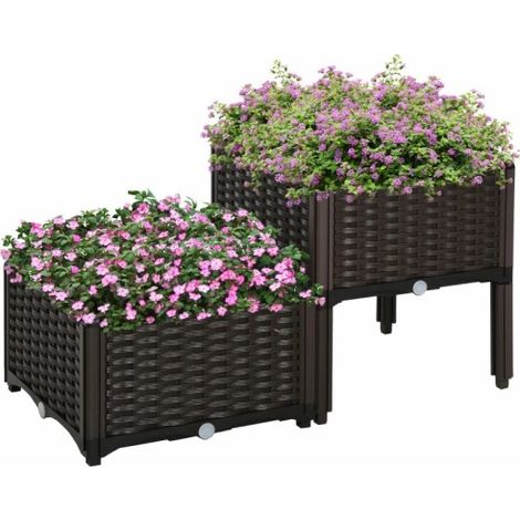 2-Pack 26L Elevated Garden Planter Boxes for Flowers and Vegetables, Durable Brown Raised Bed Containers for Patio Gardening