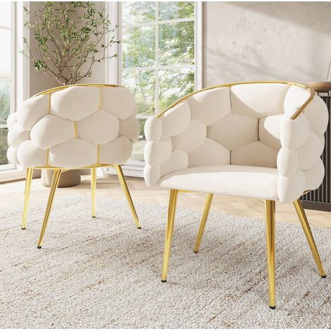 Beige Samt-Esstischstühle, 2er-Set, goldene Metallbeine, 44 x 41 x 74 cm HAVRYA (1/5)