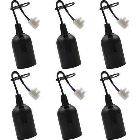 Satz mit 6 Ersatzfassungen E27 - Schwarz - Sockel E27 - Mit Kabel - 4 A - 250 V - Maximal 60 W - Deckenleuchte für Bauarbeiten (1/5)
