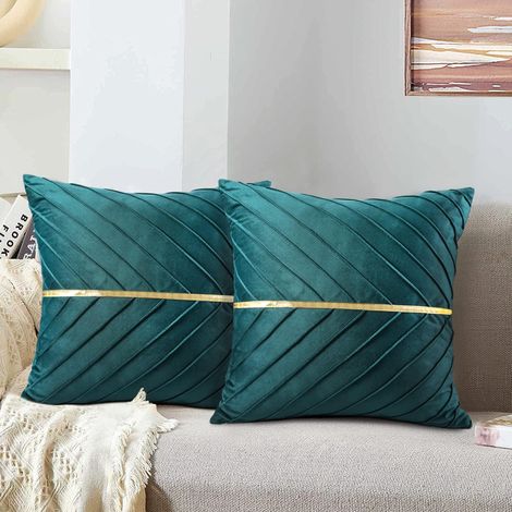 Housse De Coussin Canape 45 X 45 Vert Velours Jeter Oreiller Doux Moderne Canapé Taie D'oreiller Fermeture Éclair Cachée Carrées Pour Voiture Salon Chambre Décor À La Maison Lot De 2