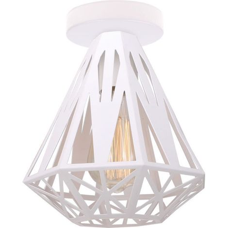 Plafonnier industriel rétro lustre abat-jour fer plafonnier E27 chambre entrée allée bar restaurant éclairage décoratif lustre, 20 cm (blanc)