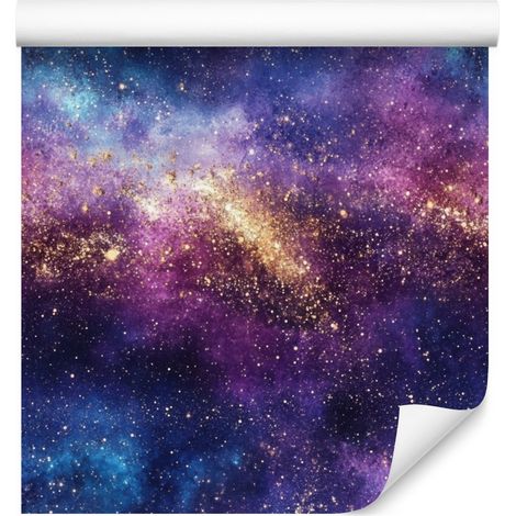 Carta da parati acquerello galassia blu e viola per soggiorno e camera da letto 50x1000 (1/5)