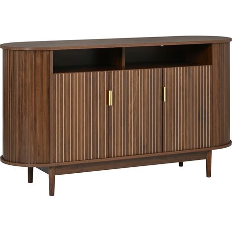 Buffet enfilade aspect bois 3 portes rangement panneaux mdf et pb structure à lignes verticales pieds en pin (1/5)