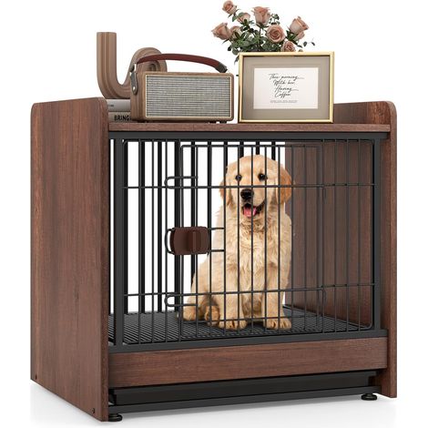 Costway – Cage pour chien 2 en 1 – Niche intérieure avec plateau amovible – Dimensions 62 × 49,5 × 61 cm – Capacité 50 kg – Marron