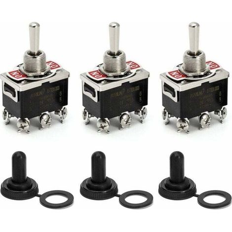 Interrupteur à bascule AC380V 15A / AC250V 10A, interrupteur marche/arrêt/marche 3 positions 6 broches avec capuchon étanche noir, 3 pièces Crezuo (1/5)
