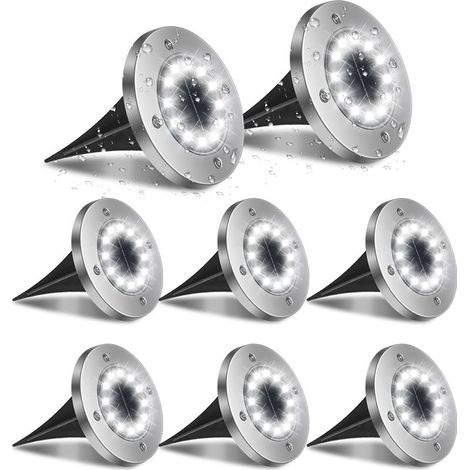 Lumière Solaire Extérieur 8pcs, Spot LED Jardin Encastrable IP65 Étanche 600K, Éclairage Sol pour Chemin Terrasse Cour (1/5)