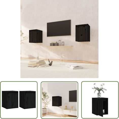 The Living Store Wandschränke 2 Stk. Schwarz 30x30x40 cm Massivholz Kiefer - Wandregal - Holzwandregal - Regal Schwarz - Massiver Kiefernholz - Aufbewahrungswandregal (1/5)