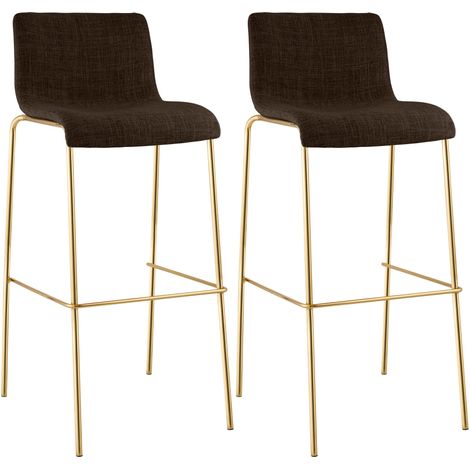 Set 2 Sgabelli Bar Hover in Tessuto, Gambe Effetto Oro marrone