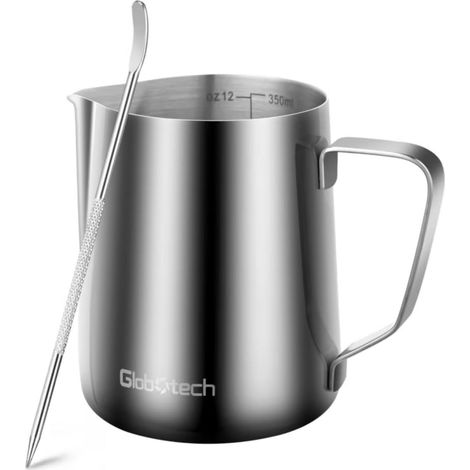 1 Pichet à lait 350 ml, Acier inoxydable, Bec étroit, Poignée froide, Pour machine expresso et art latte (1/5)