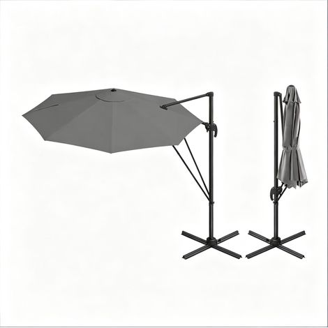 Sombrilla de exterior con base cruzada de acero, 292 cm, gris oscuro (1/5)