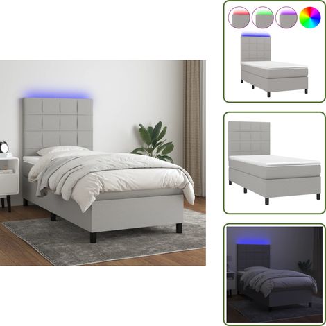 Sommier à lattes de lit avec matelas et LED Gris clair 80x200cm - Sommier Tapissier - Lit Plateforme - Lit Avec Led - Matelas À Ressorts Ensachés - Têted Lit Ajustable (1/5)