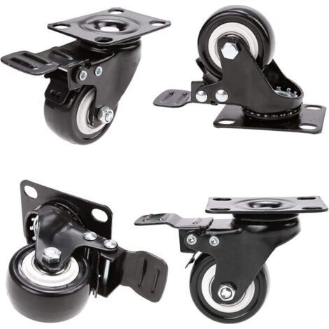 Swivel Casters with Brake, 50mm Rubber Casters for Furniture, 400kg Load Capacity, Black (1/4)