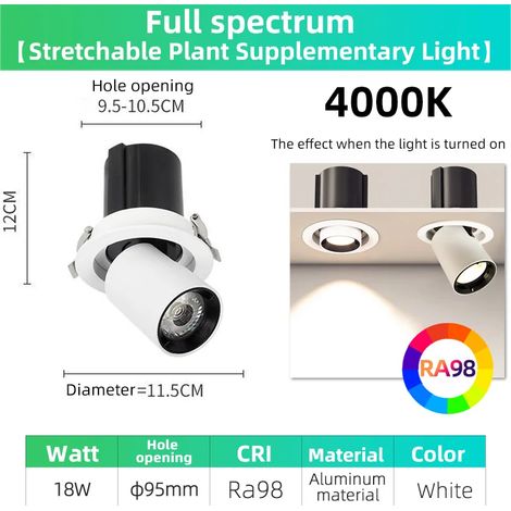 Lampes de croissance pour plantes (18 W 4000 K, puce LED) Lampe de croissance pour plantes à spectre complet, tube spot intégré, angle réglable, imitation de lumière solaire, pour une croissance optim (1/5)