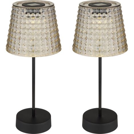 2er Set Solarbetriebene LED Outdoor Tischleuchten Rauchfarbig, Höhe 29cm