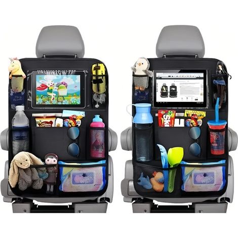 Lot de 2 sacs de rangement pour siège arrière de voiture, protection anti-coups de pied avec support pour tablette tactile, sac de rangement pour enfants à l'arrière (1/5)