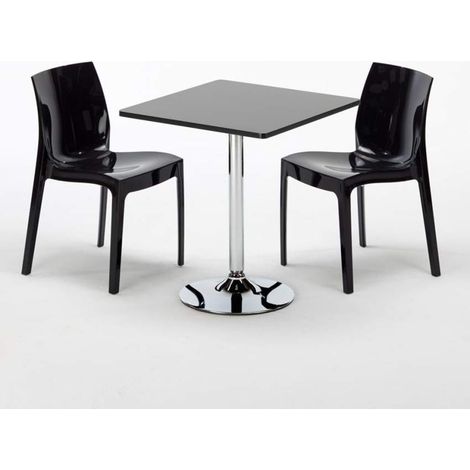Tavolino Quadrato Nero 70x70 cm con 2 Sedie Colorate Ice Mojito - Nero (1/5)