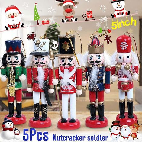 Décorations de Noël pour enfants : 5 figurines de casse-noisettes en bois, soldats de plomb, pendentifs et ornements pour sapin de Noël (1/2)