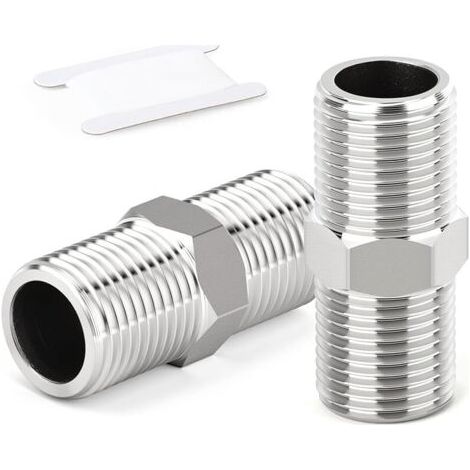 Pair 2 pièces raccords hexagonaux, 1/2\" BSP mâle x 1/2\" BSP mâle, raccords adaptateurs en acier inoxydable 304, longueur 50 mm, connecteur droit (1/5)