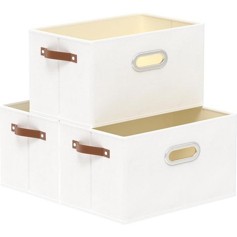 Set of 3 Folding Storage Boxes, White, 33 x 23 x 20 cm (1/5)