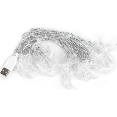 Guirlande lumineuse 20 LED avec pendentifs lune en plastique pour décoration de cour et Noël, blanc chaud, recharge USB (1/5)