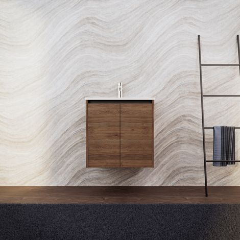 Inda - Meuble de salle de bain L.60 avec vasque mate / Chêne brun