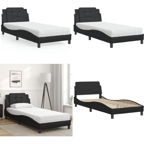 Bett mit Matratze Schwarz 100x200 cm Kunstleder - Schlafzimmermöbel - Doppelbett - Boxspringbetten - Bettenrahmen - Kunstlederbett - Home & Living (1/5)