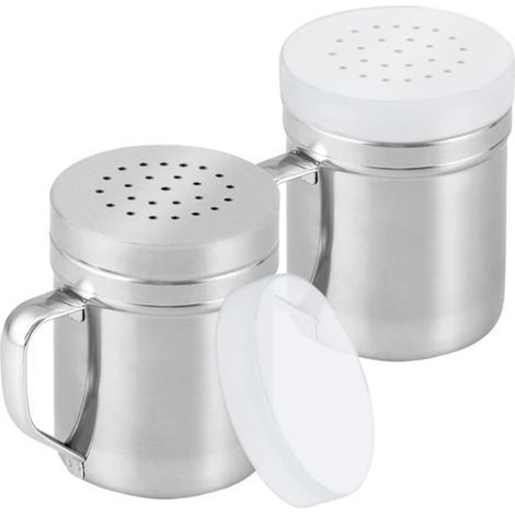 Set aus 2 Salz- und Pfefferstreuern aus Edelstahl, Gewürzgläser mit Löchern und Deckeln zum Abmessen von Salz, Zucker und Pfeffer. (1/5)