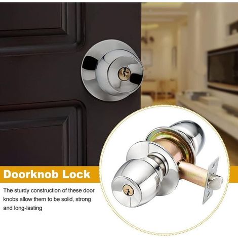 Serrure de porte d'entrée avec clé, poignées de porte à boule avec clés, poignée de porte extérieure en acier inoxydable (dimensions : 60 mm) (1/3)