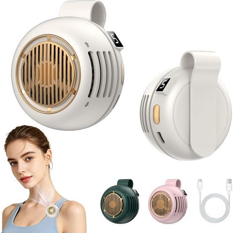 Lot de 2 Ventilateurs Rechargeables à Clip, Ventilateur Portable Rotatif 360° pour Voyage et Bureau-Beige (1/5)