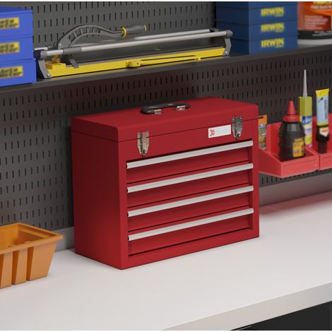 Caja de herramientas vacía 51 x 22 x 39,5 cm, 4 cajones, acero rojo DESVIAE (1/5)