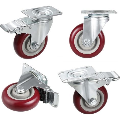 4 pcs Roulettes Pivotantes avec frein 100mm pour Meuble Charge 400kg (1/5)