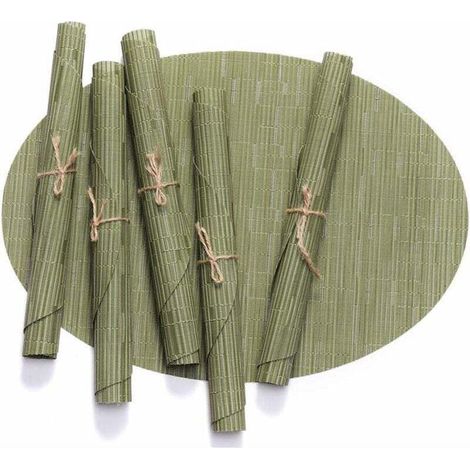 Lot de 6 sets de table ovales en vinyle lavable antidérapant résistant à l'usure et à la chaleur (vert) (1/4)