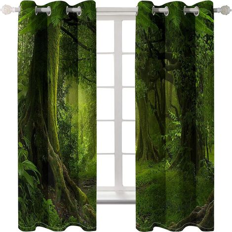 Rideau Occultant Paysage Naturel De Jungle Verte 59X65 Pouces Drapé À Isolation Thermique avec Oeillets Réduisant Le Bruit Assombrissant Le Traitement De Fenêtre 2 Panneaux pour Chambre À Coucher, Sal (1/5)