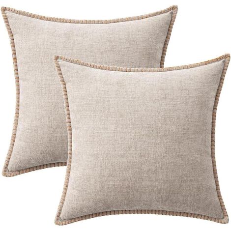 Set mit 2 dekorativen Kissenbezügen für Sofa, Bett oder Wohnzimmer, 30 x 50 cm, naturbeige, mit gesteppten Kanten. Weich, aus einfarbigem Chenille. (1/5)