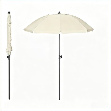 Parasol de plage pliable inclinable UPF 50+, toile polyester 180 g/m² imperméable, structure métallique 8 branches, parasol extérieur jardin terrasse sans outil (1/4)