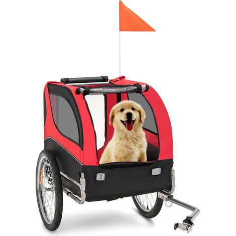 COSTWAY Remolque de Bicicleta para Mascotas, Remolque Bicicleta Perros Pequeños y Medianos con Ruedas, Transportador de 2 Puertas con Techo Solar, Capacidad 40 kg, 60,5 x 135 x 95 cm (Rojo)