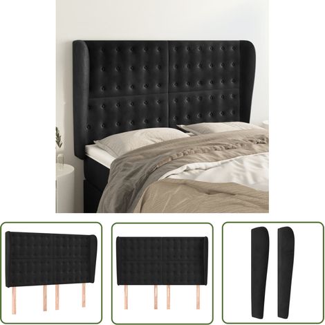 Tête de lit avec oreilles Style Classique Armoire de lit - Noir 147x23x118/128 cm Velours BV293774 - BonneVie (1/5)