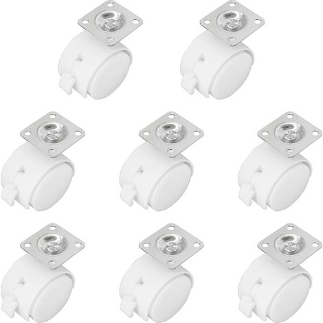 Set di 8 ruote girevoli universali con freni – ruote girevoli a 360° per carrelli, scaffali e altro (bianche, 3,8 cm) (1/5)