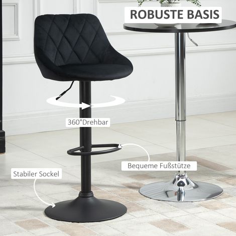 Barhocker 2er Set Höhenverstellbar Drehbar Barstühle Samtoptik Tresenhocker Rückenlehne Diamant-Tufting Fußstütze Bar Theke Esszimmer Stahl Schwarz (1/4)