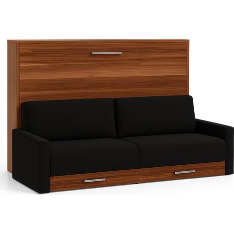 Lit escamotable horizontal avec canapé tissu Vetal 140x200-Canapé Noir-Structure,Façade Ebene (1/5)